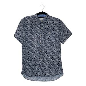Colors Alexander Julian men short sleeves black palms print casual shirt size M